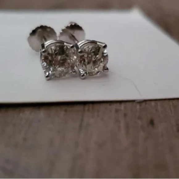 1.50 cttw 14k white gold NATURAL diamond round brilliant solitaire earrings - Picture 3 of 5
